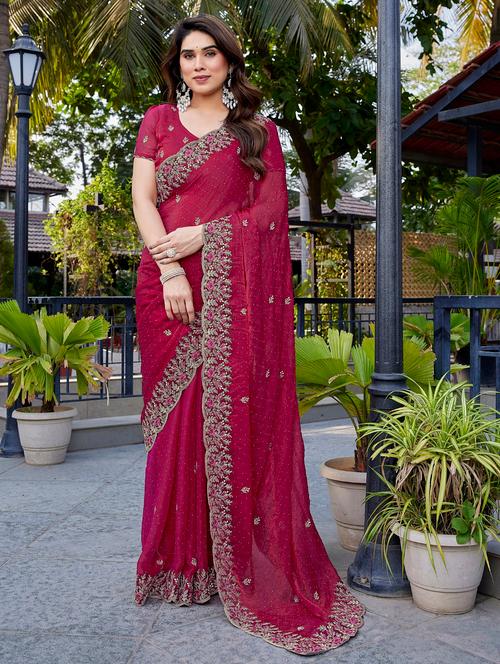 women solid with work embroidered saree with blouse - 22066140 - Very Small Image - 1