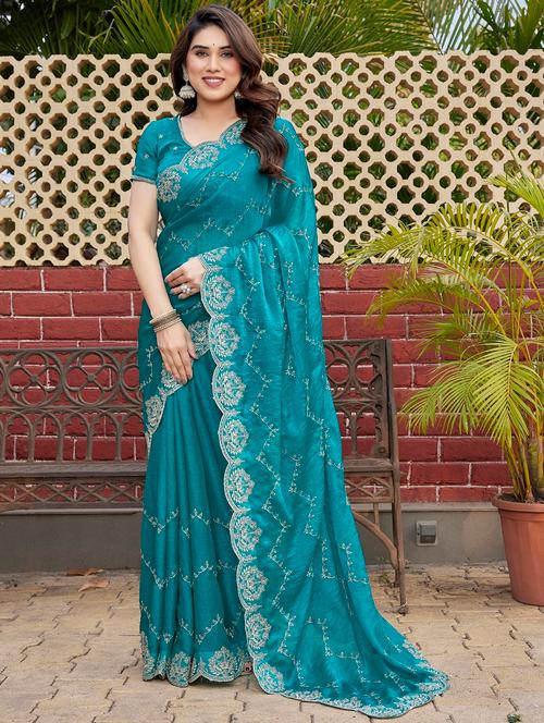 women solid with work embroidered saree with blouse - 22066144 - Very Small Image - 1