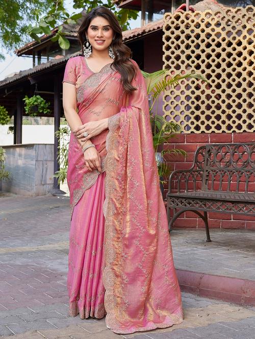 women solid with work embroidered saree with blouse - 22066145 - Very Small Image - 1