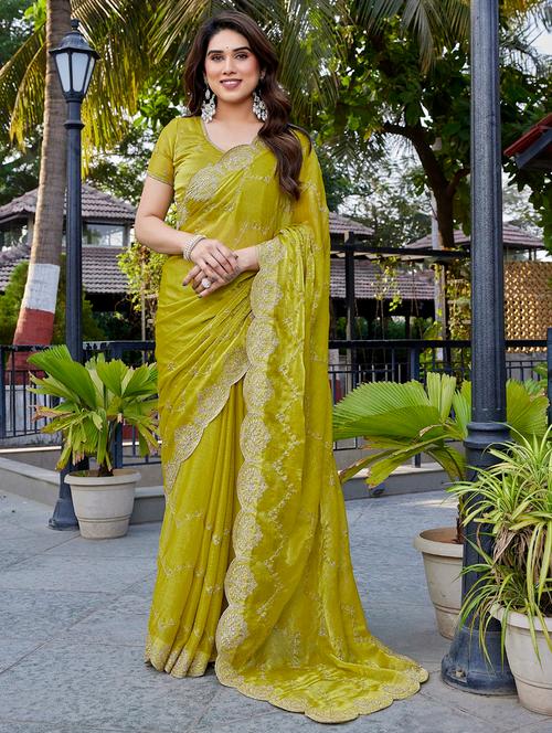 women solid with work embroidered saree with blouse - 22066146 - Very Small Image - 1