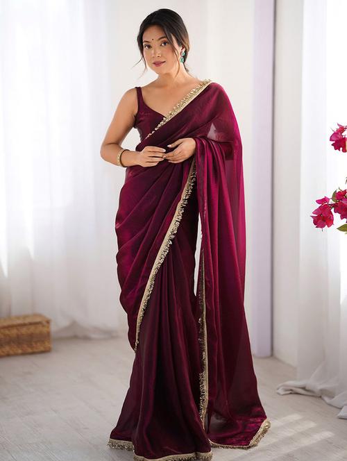 women solid with bordered saree with blouse - 22066206 - Very Small Image - 1