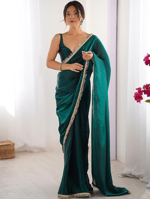 women solid with bordered saree with blouse - 22066209 - Very Small Image - 1