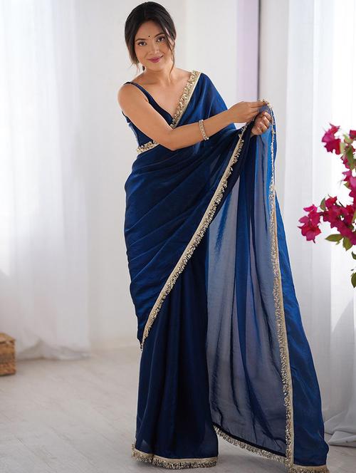women solid with bordered saree with blouse - 22066211 - Very Small Image - 1
