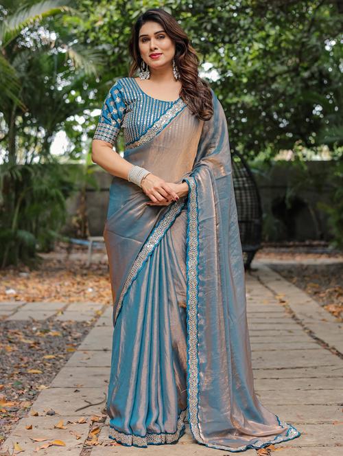 women solid with bordered saree with blouse - 22066213 - Very Small Image - 1