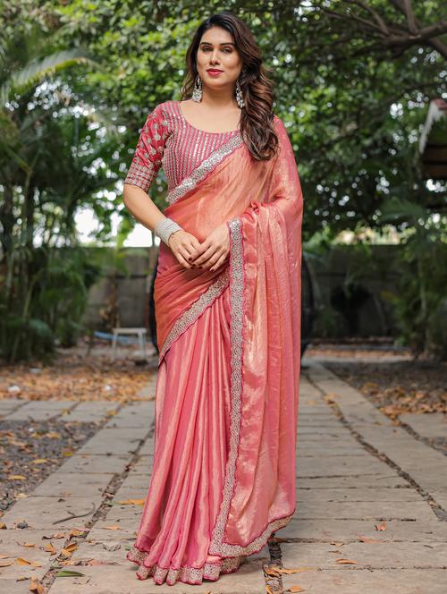 women solid with bordered saree with blouse - 22066215 - Very Small Image - 1
