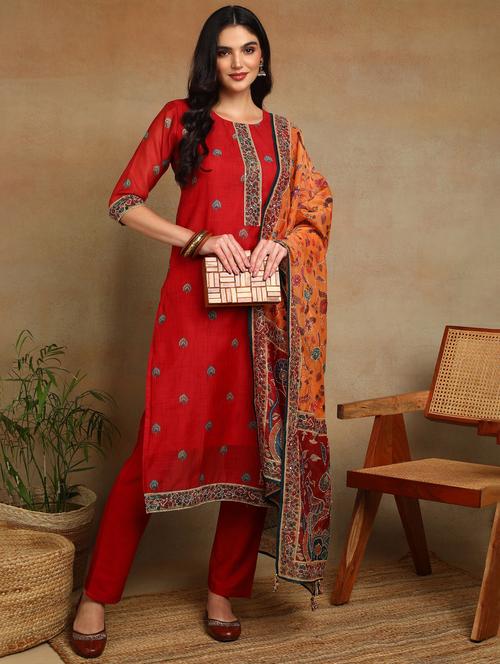 women three quarter sleeve kurta pant with dupatta set - 22068575 - Very Small Image - 1