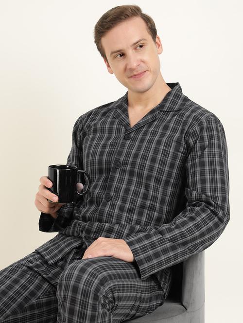 men checkered long sleeve sleepwear set - 22069582 - Very Small Image - 1
