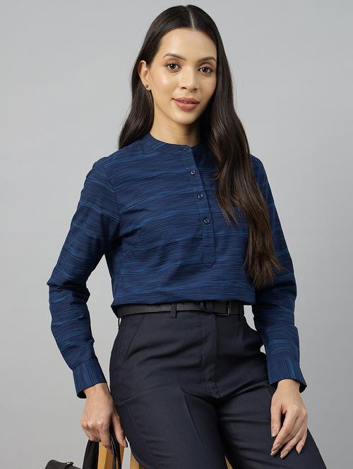 women melange print mandarin neck long sleeve top - 22069607 - Very Small Image - 1