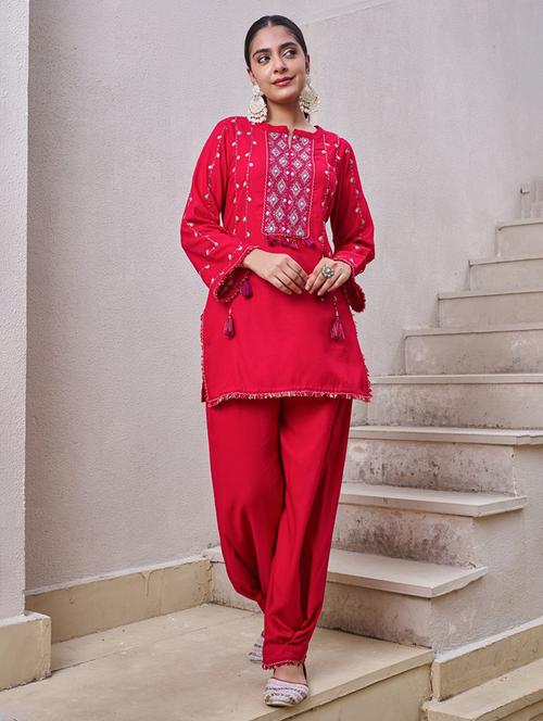 women embroidered long sleeve ethnic co-ord set - 22069625 - Very Small Image - 1