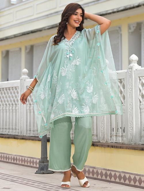 women embroidered kaftan and pant set - 22071570 - Very Small Image - 1