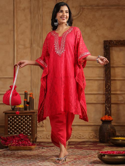 women embroidered kaftan and palazzo set - 22071574 - Very Small Image - 1