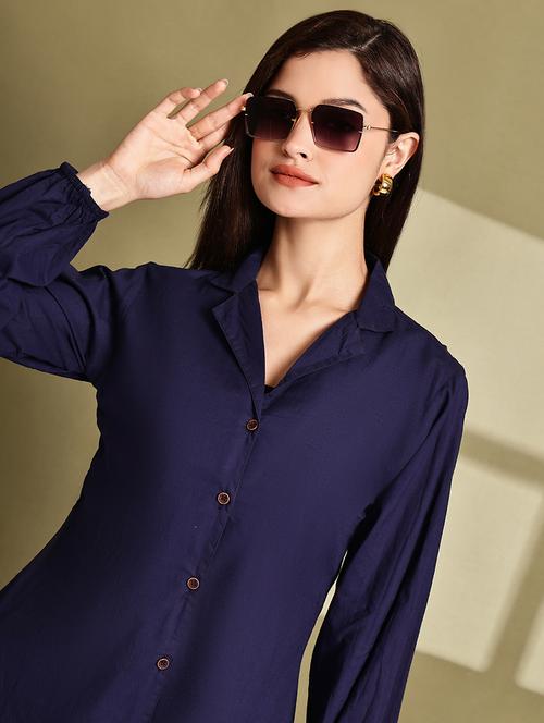 women solid lapel neck puff sleeve long shirt - 22072053 - Very Small Image - 1