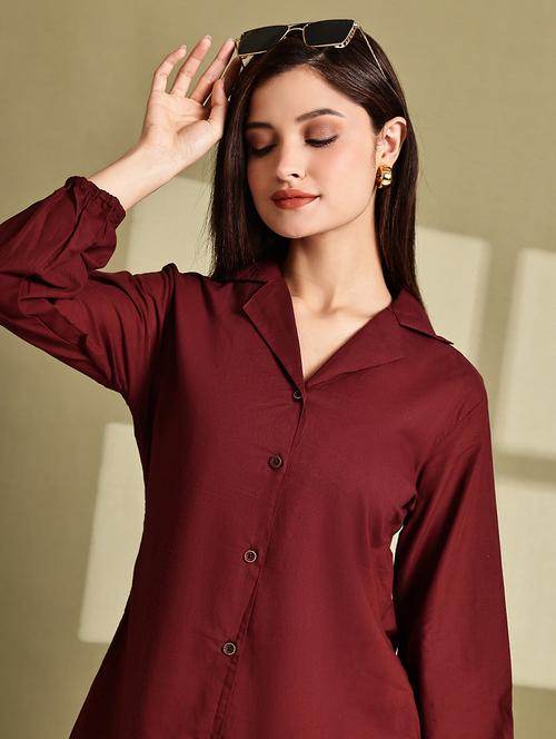 women solid lapel neck puff sleeve long shirt - 22072054 - Very Small Image - 1