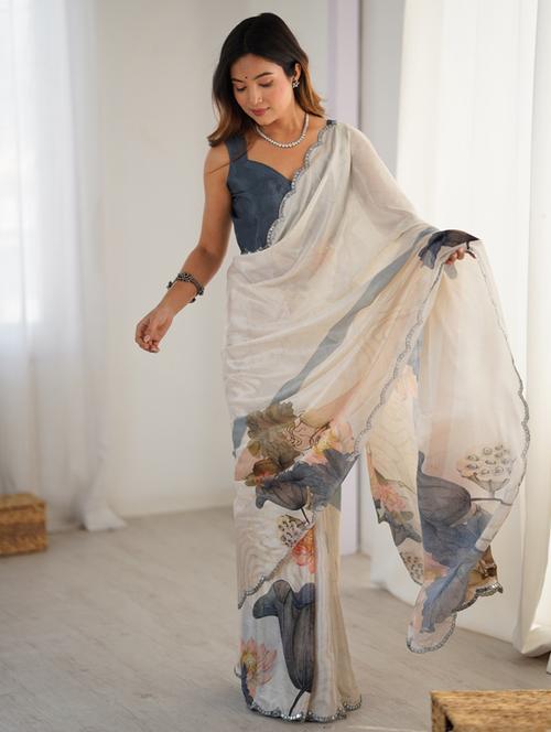 women printed casual wear saree with blouse - 22074462 - Very Small Image - 1
