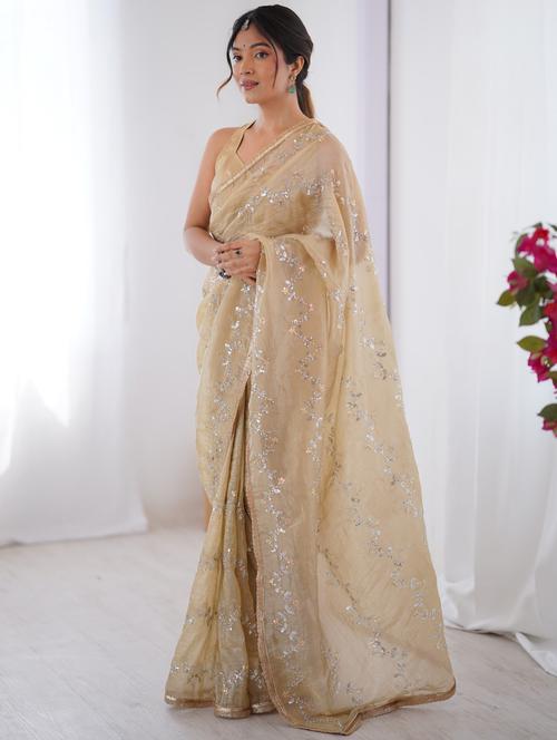 women solid with work embroidered saree with blouse - 22074618 - Very Small Image - 1