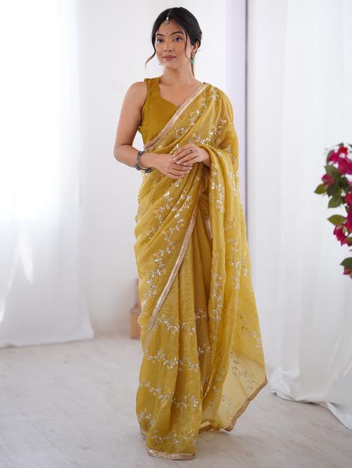 women solid with work embroidered saree with blouse - 22074620 - Very Small Image - 1