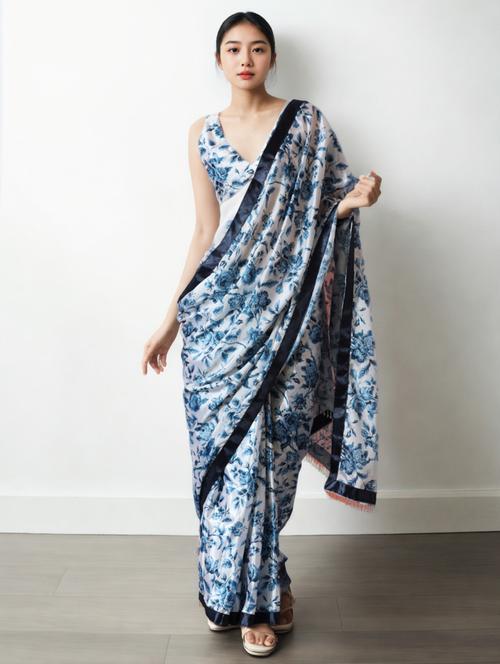 women floral printed ready to wear saree with blouse - 22074637 - Very Small Image - 1