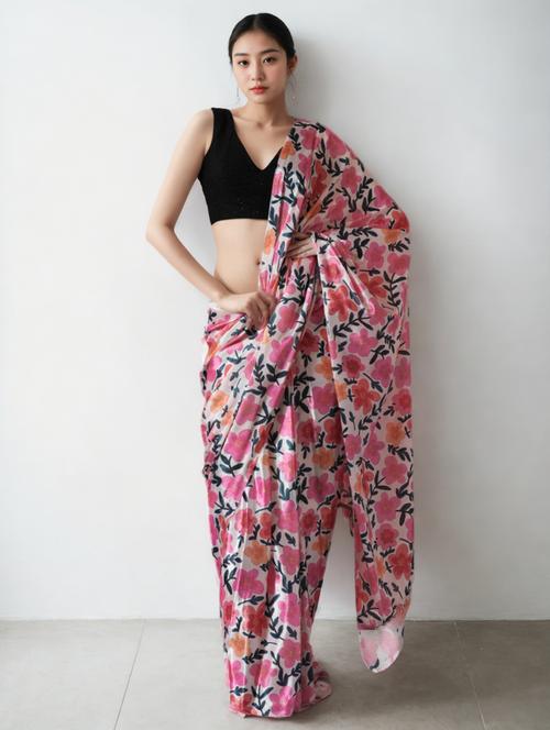 women floral printed ready to wear saree with blouse - 22074641 - Very Small Image - 1