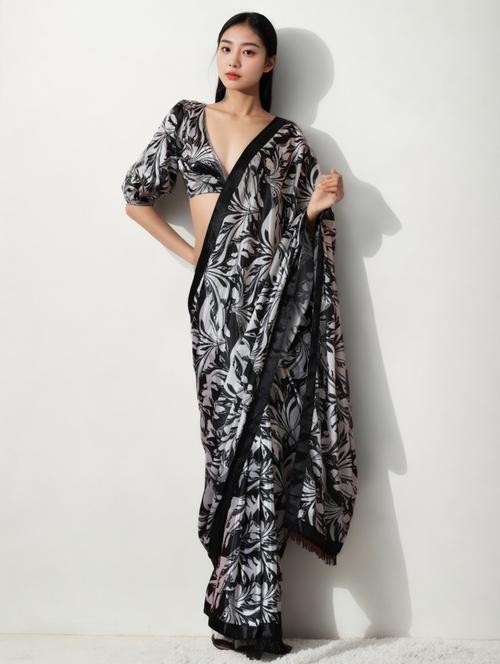 women printed ready to wear saree with blouse - 22074666 - Very Small Image - 1