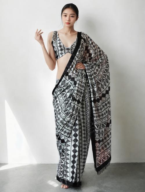 women geometric printed ready to wear saree with blouse - 22074682 - Very Small Image - 1