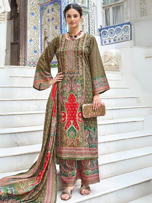 women printed long sleeve kurta palazzo with dupatta set - 22076922 - Very Small Image - 1