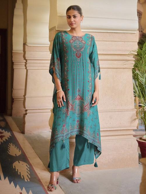 women printed kimono sleeve kaftan kurta with pant set - 22076962 - Very Small Image - 1