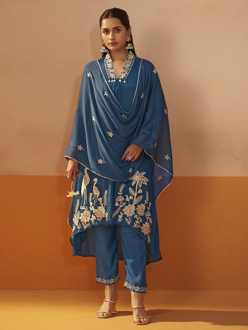 women embroidered three quarter sleeve kurta pant with dupatta set - 22076984 - Very Small Image - 1