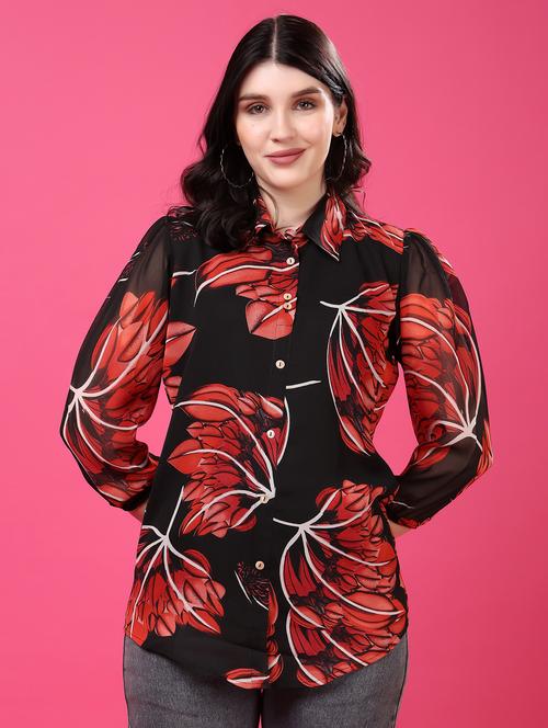 floral georgette shirt with puff sleeves multi - 22077614 - Very Small Image - 1