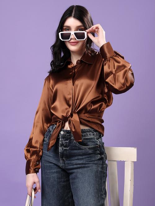 women solid collared puff sleeve shirt - 22077616 - Very Small Image - 1