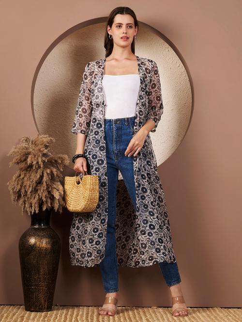 women printed three quarter sleeve regular shrug - 22077818 - Very Small Image - 1