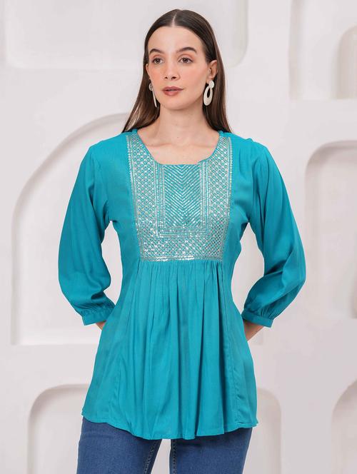 women embroidered three quarter sleeve kurti - 22079819 - Very Small Image - 1