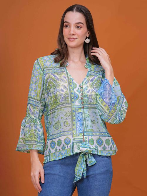 women printed bell slevee regular top - 22079820 - Very Small Image - 1