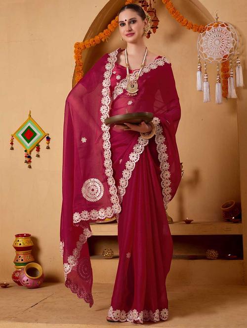 women solid with work embroidered saree with blouse - 22083005 - Very Small Image - 1