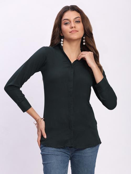 women solid long sleeve collared shirt - 22083625 - Very Small Image - 1
