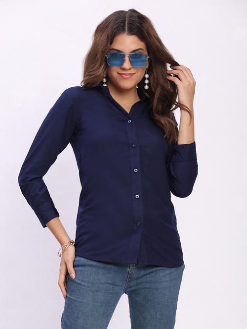 women solid long sleeve collared shirt - 22083626 - Very Small Image - 1