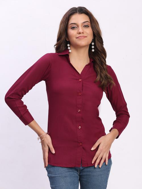 women solid three quarter sleeve collared shirt - 22083629 - Very Small Image - 1