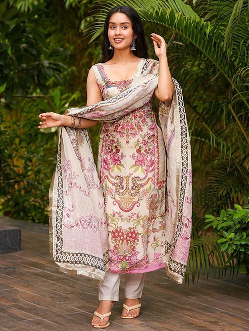 women printed sleeveless kurta pant with dupatta set - 22084531 - Very Small Image - 1