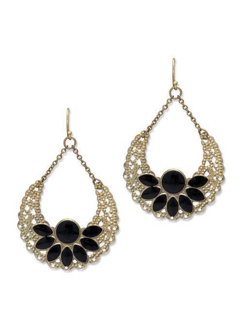 black enameled half moon drop earrings - 22097 - Very Small Image - 1