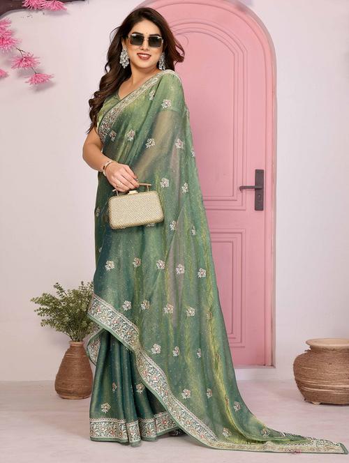 women solid with work embroidered saree with blouse - 22141076 - Very Small Image - 1