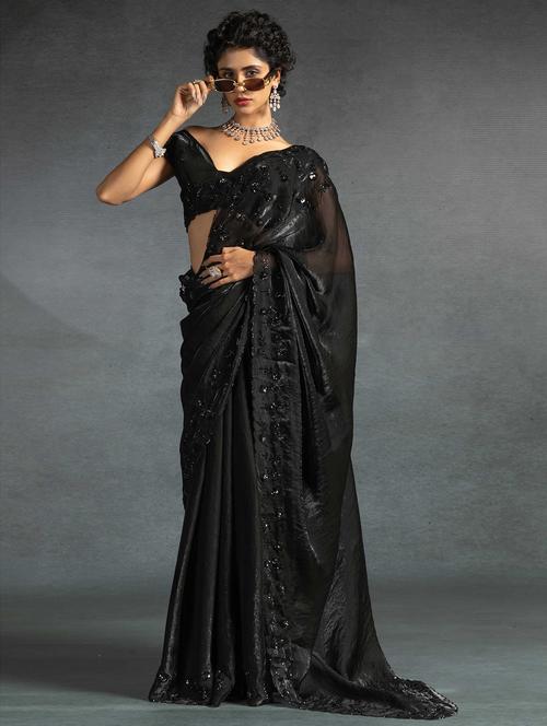 women solid with work embellished saree with blouse - 22141105 - Very Small Image - 1
