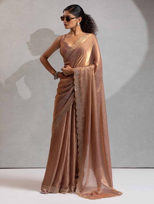 women solid with embellished bordered saree with blouse - 22141133 - Very Small Image - 1