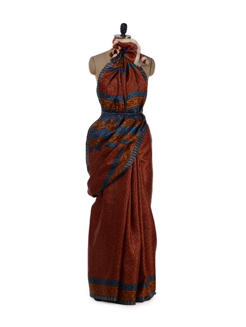 elegant light brown printed silk saree - 28538 - Very Small Image - 1