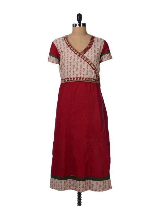 maroon cotton blend anarkali kurta - 29259 - Very Small Image - 1