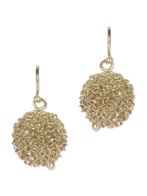 Golden Mesh Ball drop Earrings - 42047 - Very Small Image - 1