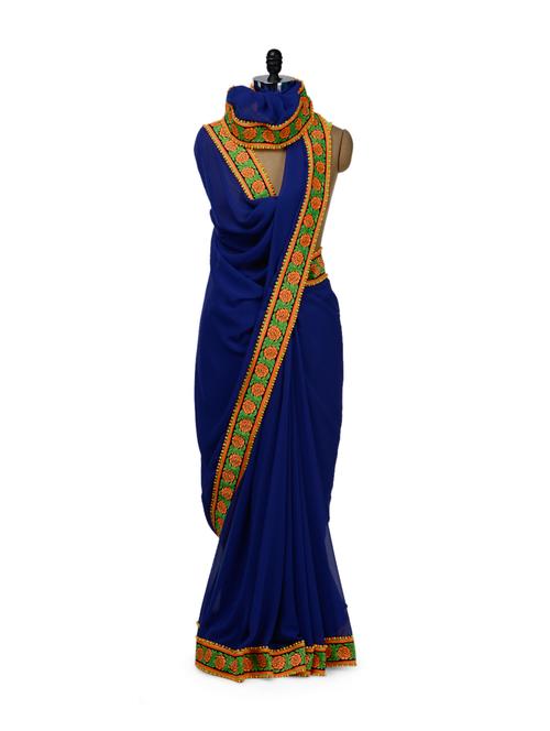 elegant royal blue georgette saree - 43854 - Very Small Image - 1