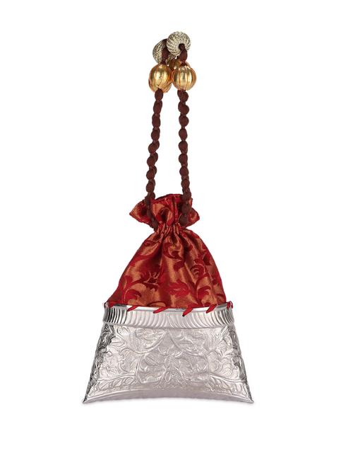 silver, red & gold potli - 44940 - Very Small Image - 1