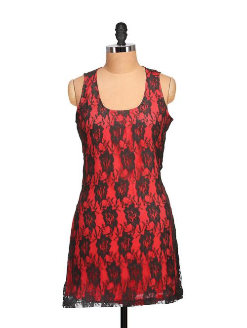 lacy red & black sleeveless dress - 46077 - Very Small Image - 1