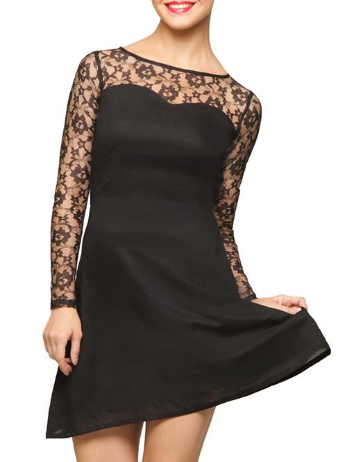 black long sleeve mini skater dresses - 47003 - Very Small Image - 1