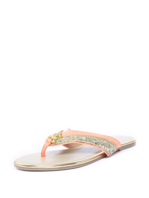 Peach Piping Sequin Work Flats - 47910 - Very Small Image - 1