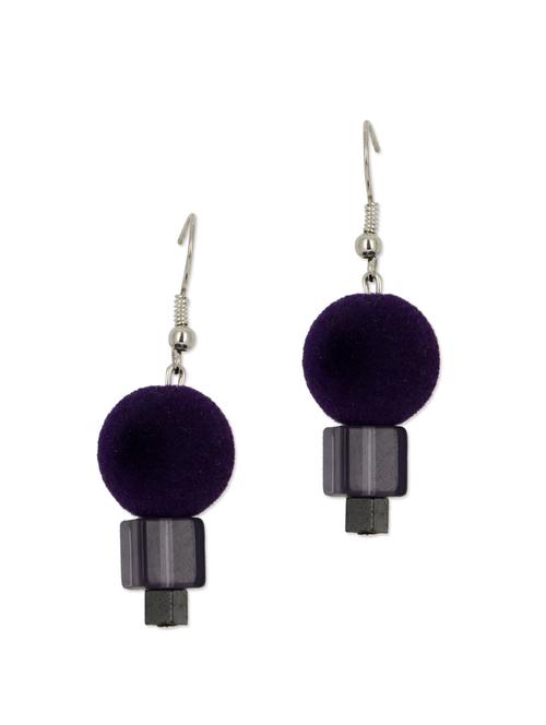 deep purple round velvet earrings - 49312 - Very Small Image - 1